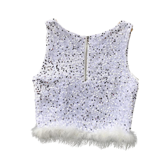 Oberteil Top mit Pailletten, Unterhose, Fell, Damen