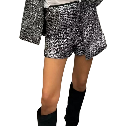 Kurzer silberner Paillettenbeutel