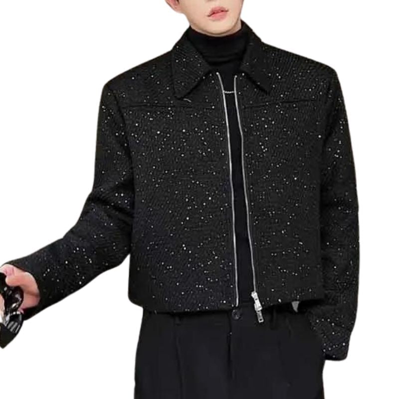 Schwarze Paillettenjacke Herren mit Reißverschluss