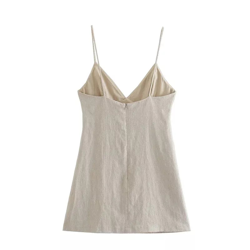 Kurzes beiges Kleid mit Glitzerblumen