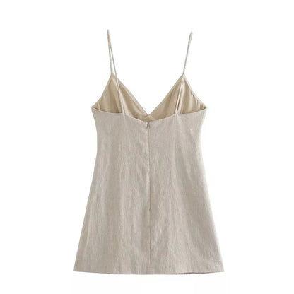 Kurzes beiges Kleid mit Glitzerblumen