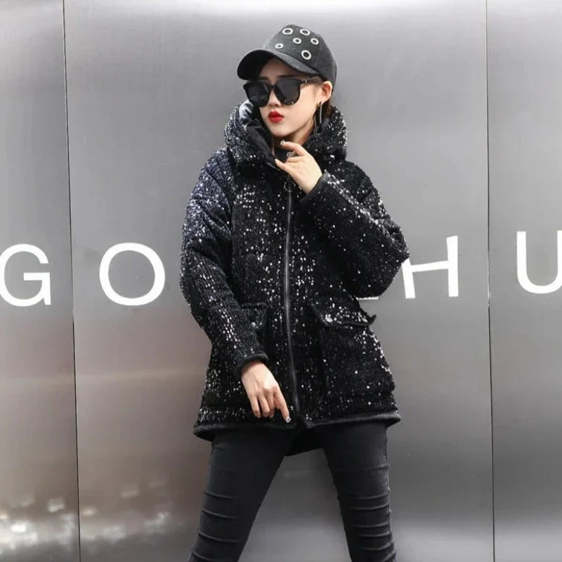 Pailletten-Naquardparka-Jacke