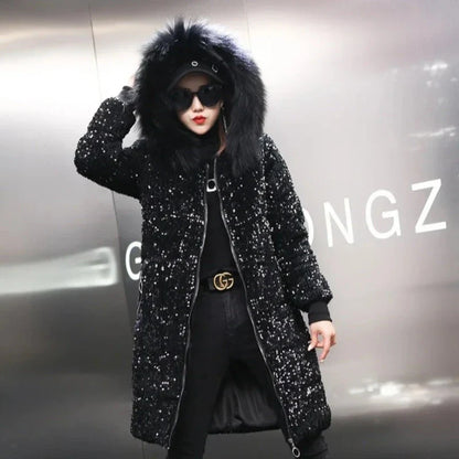 Pailletten-Naquardparka-Jacke