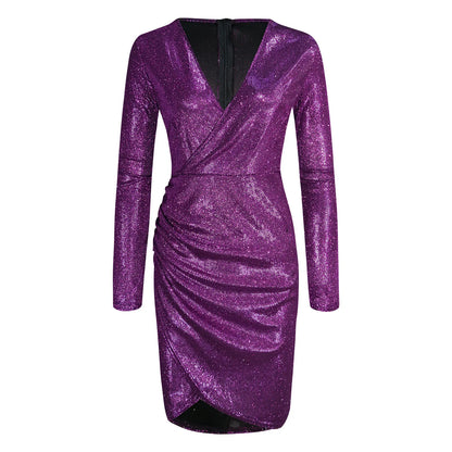 Pailletten Abendkleid mit V-Ausschnitt