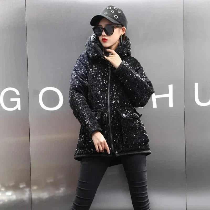 Pailletten-Naquardparka-Jacke