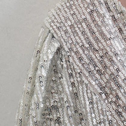 Top Paillettes Silber Langarm