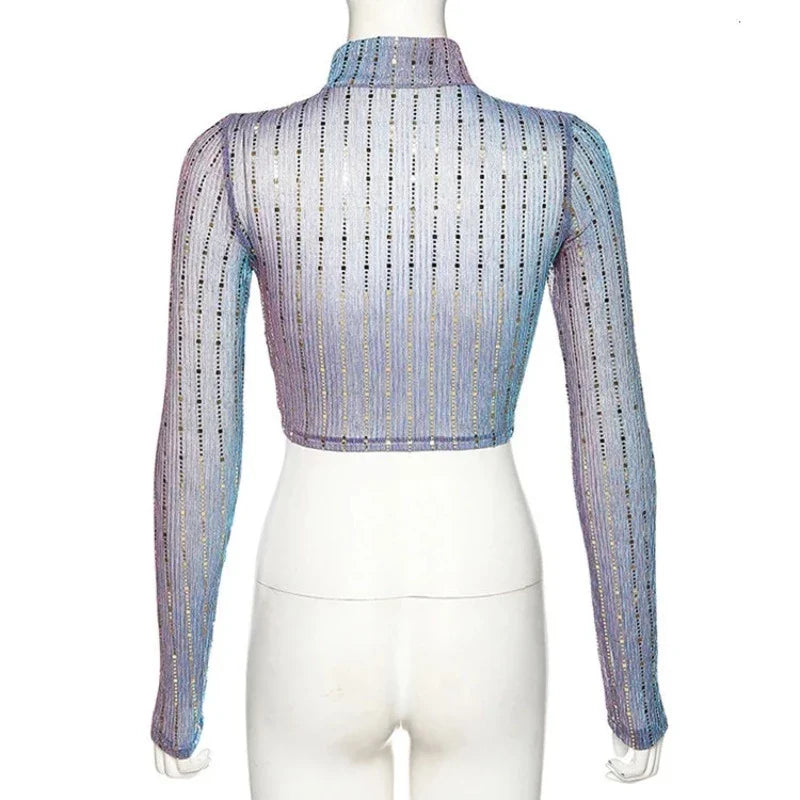 Top Pailletten Violett Reißverschluss