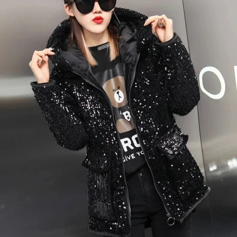 Pailletten-Naquardparka-Jacke