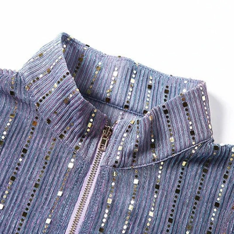 Top Pailletten Violett Reißverschluss