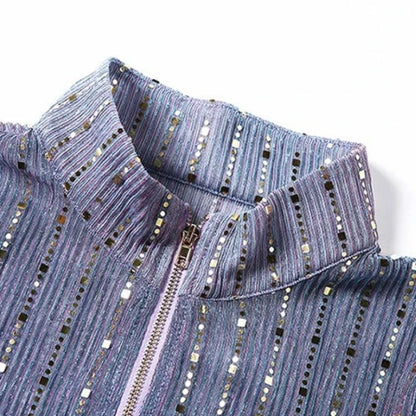 Top Pailletten Violett Reißverschluss