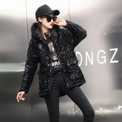 Pailletten-Naquardparka-Jacke