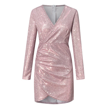 Pailletten Abendkleid mit V-Ausschnitt