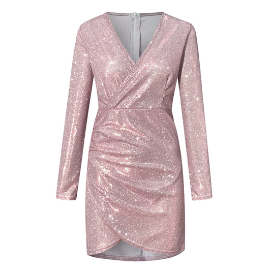 Pailletten Abendkleid mit V-Ausschnitt