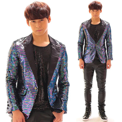 Herren Pailletten-Anzugjacke Mao-Kragen