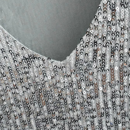 Top Paillettes Silber Langarm