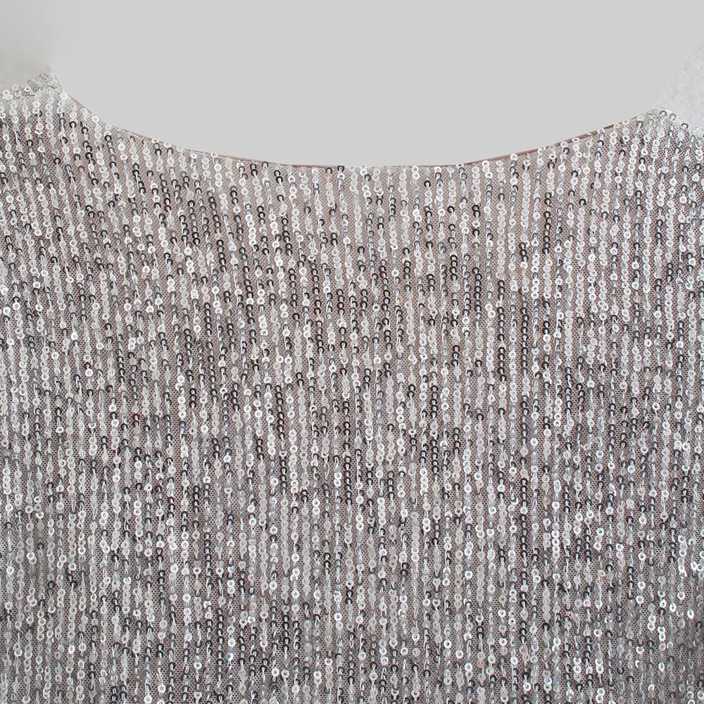 Top Paillettes Silber Langarm