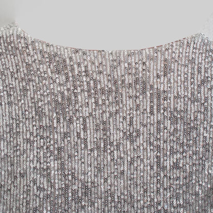 Top Paillettes Silber Langarm