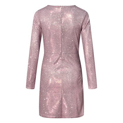 Pailletten Abendkleid mit V-Ausschnitt