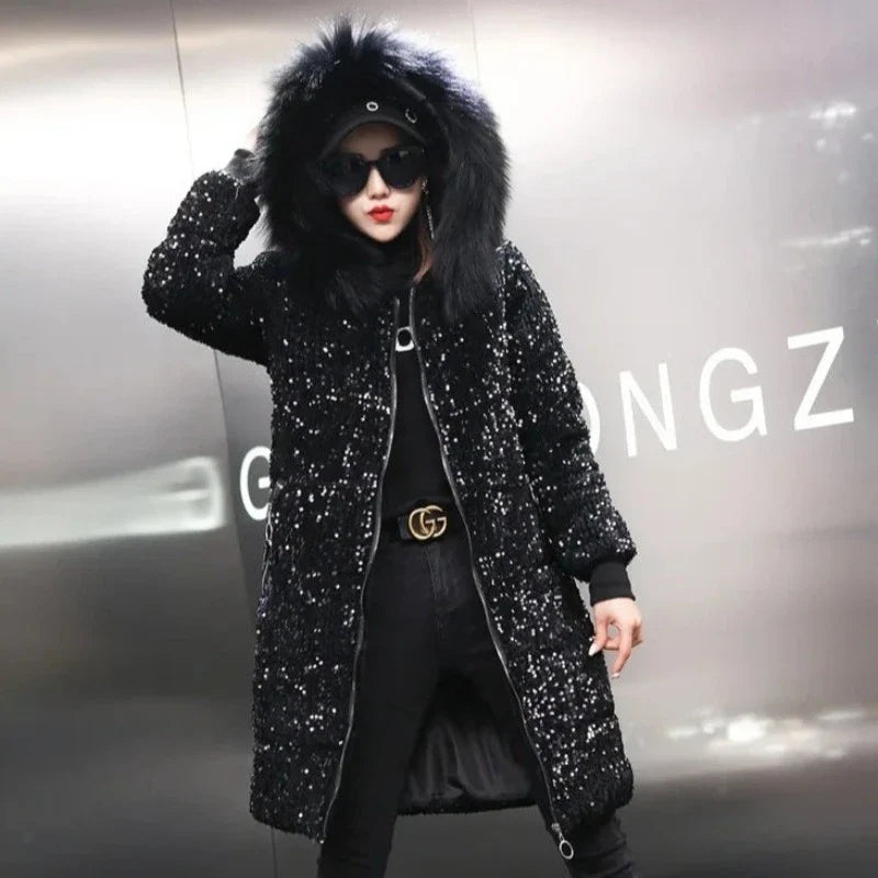 Pailletten-Naquardparka-Jacke