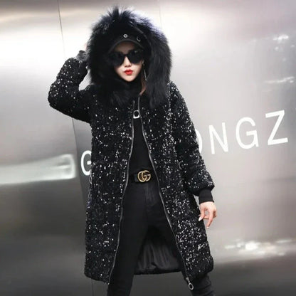 Pailletten-Naquardparka-Jacke
