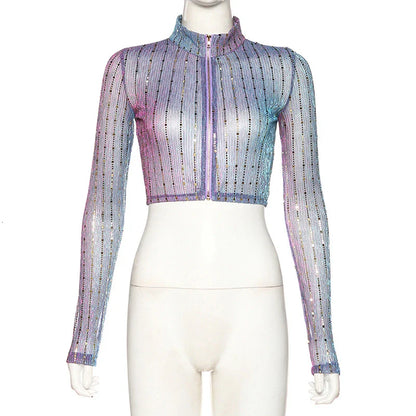 Top Pailletten Violett Reißverschluss