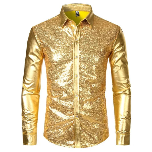 Männer Pailletten-Hemd in Gold