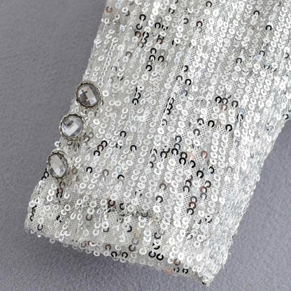 Top Paillettes Silber Langarm