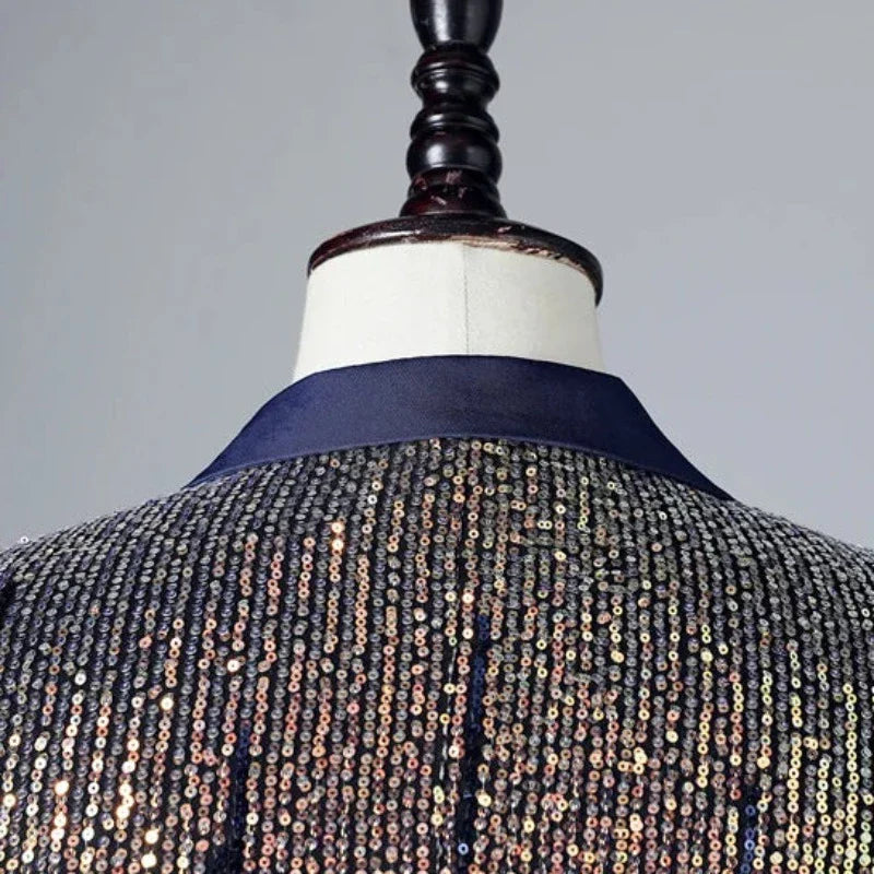 Herren Pailletten Kostüm Blau