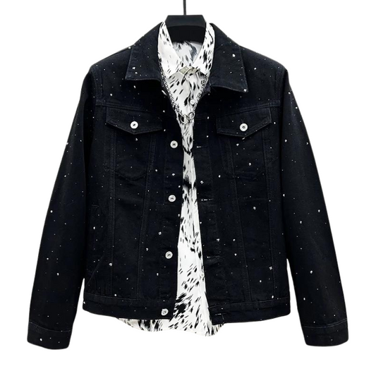 Schwarze Jeans Jacke mit Strass für Herren