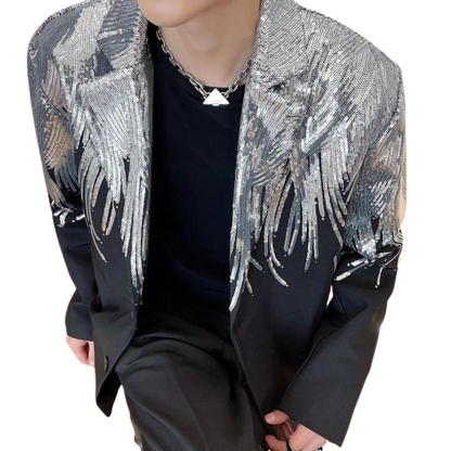 Blazer Jacke mit Pailletten und Feder-Optik für Männer