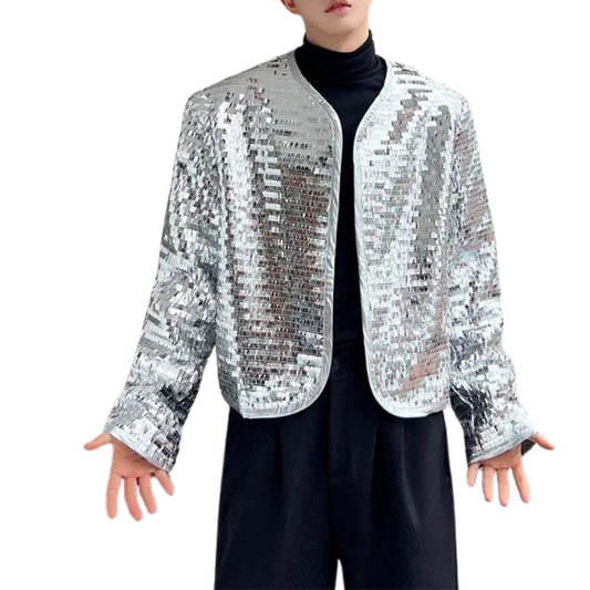 Herren Paillettenjacke Silber