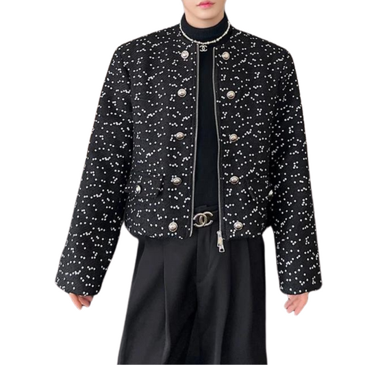 Herren Pailletten Jacke Schwarz Mit Reißverschluss