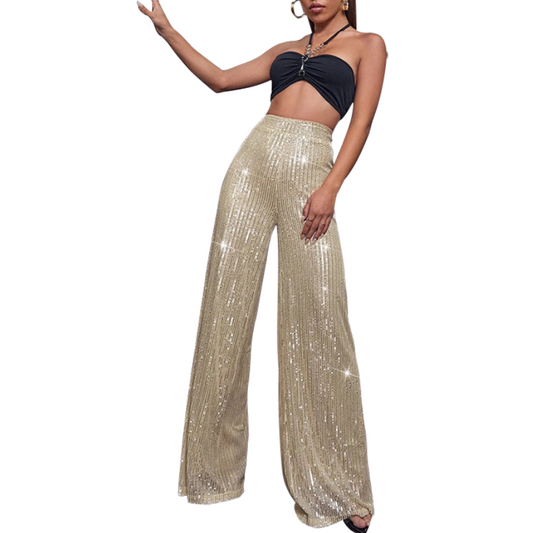 Damen Paillettenhose Weite Schnitt