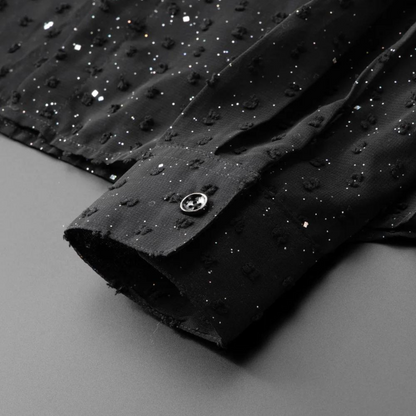 Damenhemd mit Pailletten Transparent Schwarz
