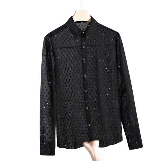 Damenhemd mit Pailletten Transparent Schwarz