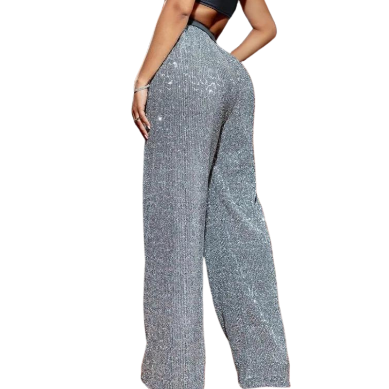 Hohe Taille Paillettenhose in Silber