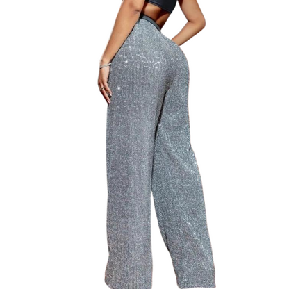 Hohe Taille Paillettenhose in Silber