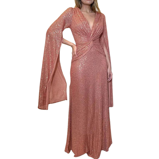 Pailletten-Kleid mit Ärmel und Cape