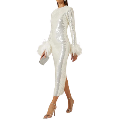 paillettenkleid mit federarmen
