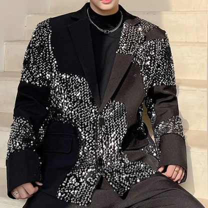 Anzugjacke in Schwarz mit Pailletten