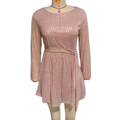 ABendkleid mit Pailletten und Gürtel