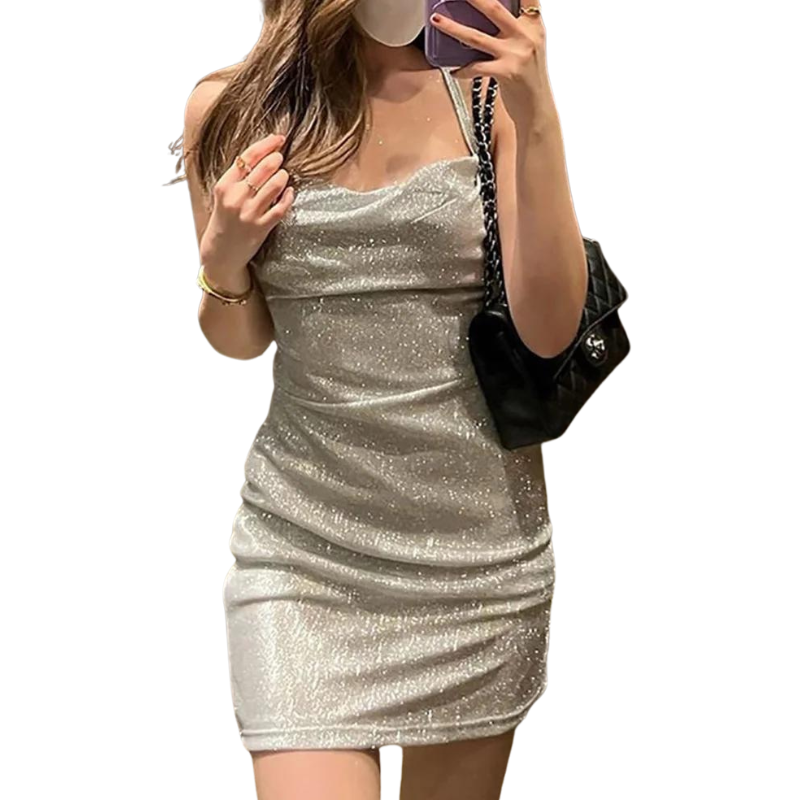 Kleid mit Pailletten und Basisschnitt in Bénitier-Form