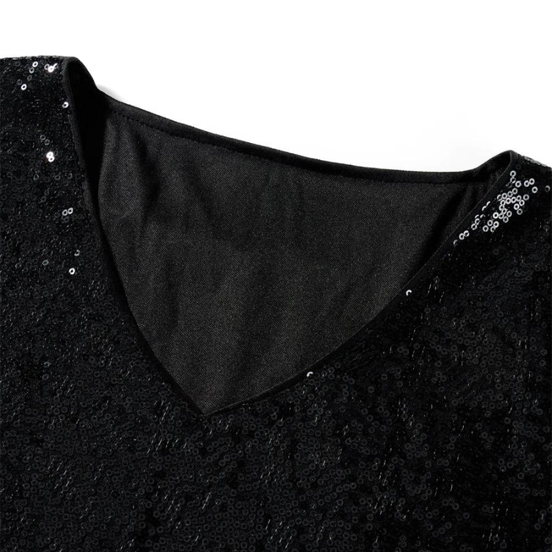 Robe T-Shirt Pailletten V-Ausschnitt Kurze Ärmel