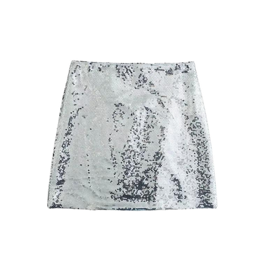 Kurzer Paillettenrock in Silber