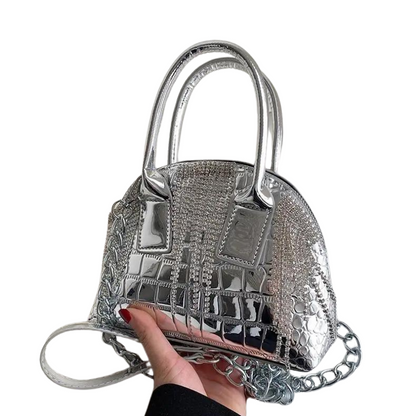 Kleine silberne Schultertasche