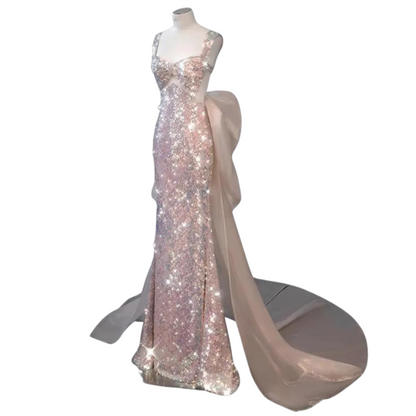 Pink Pailletten Tüll Kleid mit Schleife