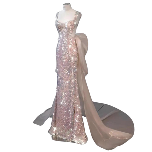 Pink Pailletten Tüll Kleid mit Schleife