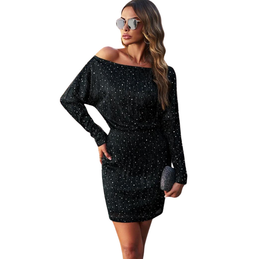 Schulterfreies Pailletten-Kleid