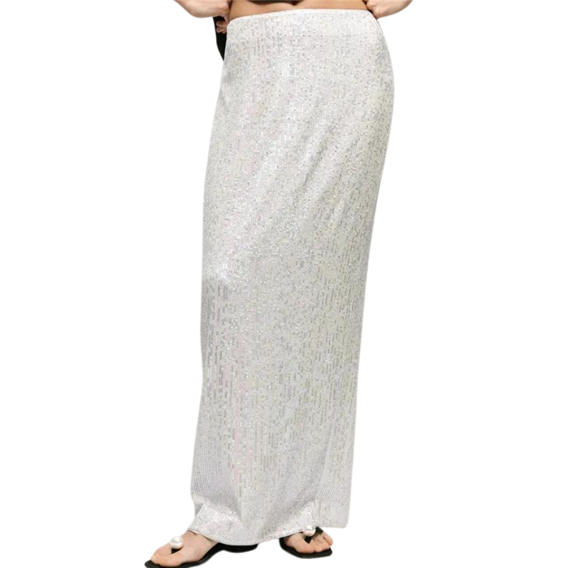 Abendrock mit Pailletten, Hohe Taille