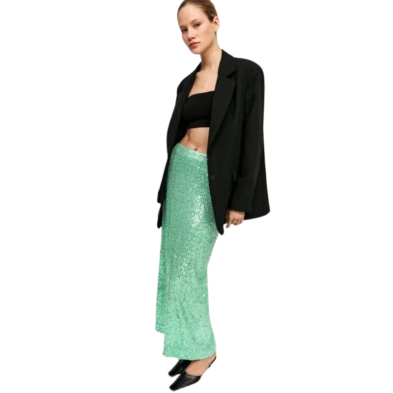 Abendrock mit Pailletten, Hohe Taille